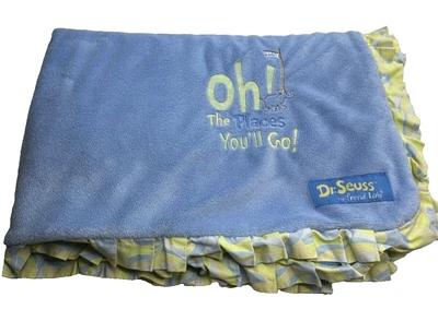 Dr. Seuss Baby Blanket Oh! The Places You'll Go Blue Ruffle Trend Lab 28x38 - Image 1 of 4