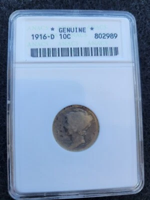 Rare Key Date 1916-D Mercury Dime ANACS Certified Genuine Old Silver Estate Coin - Image 1 of 4