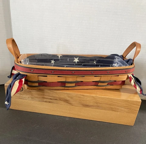 Longaberger Bread Basket 1993 Red Blue White Patriotic Lining & Protector Cover