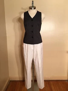 Women's Navy Blue and White Pinstripe Button Down Vest Size 6P - Picture 1 of 6