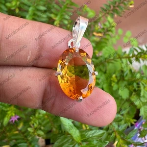 Natürlicher zertifizierter gelber Citrin 15,95 ct loser Edelstein 925 Silber Anhänger - Bild 1 von 6