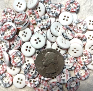 80pcs x 1/2" Plastic Gingham Buttons /4-Hole/White/Black/Red/ for Kids SB259 - Picture 1 of 1