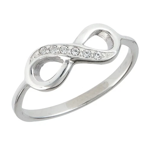 Argento Sterling Infinito Anello Con Bianco Cristallo Misura 5 6 7 8 - Immagine 1 di 1