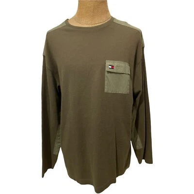 Tommy Hilfiger Camisa Manga Larga Suéter Militar Verde Solapa Bolsillo Talla XL Foto 1 de 4