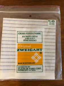 Zweigart #14 Ct.Waste Canvas- Cross Stitch Fabric- 3 pcs. 6x6"- NIP - Picture 1 of 1