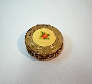 Vintage Art Deco. EVANS Gold Mesh Powder Compact Flower Design AS IS - Picture 1 of 7