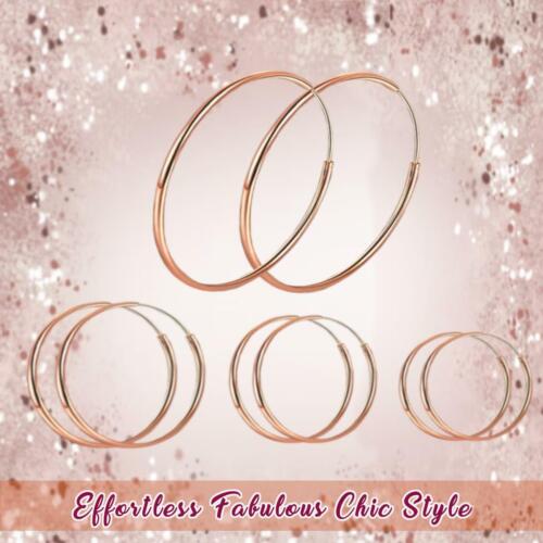 20mm - 60mm 14K Chic Style Rose Gold Continuous Endless Thin Round Hoop Earrings