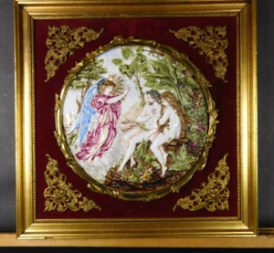 Framed Italian Capodimonte Plaque Angel Jophiel expelling Adam & Eve Garden Eden - Picture 1 of 5