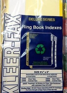 KLEER-FAX 5 COLOR TAB INDEX DIVIDER 9 1/2" x 6" 22995 - Picture 1 of 1