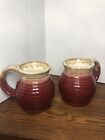 Handmade Pottery Mugs- Set Of Two- Deep Berries, Golds, Cream Colors -Weighty 5?