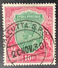 India 1930 10 rupee green & red claret stamp with clear cancel