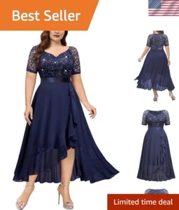 Women's Plus Size Sequin Lace Sweetheart Neck Ruffled Hemline Formal Evening ... - Picture 1 of 7