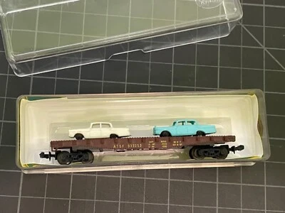 N Scale • Model Power •  50’ Flat ATSF Car with Two Automobiles No 4011 - Image 1 of 3