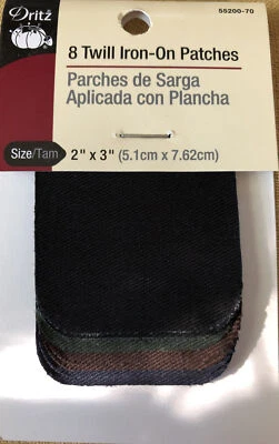 8 Twill Iron-on Patches Denim 55200-70 2” X 3” 4 Colors Dk Blue Black Red Green - Image 1 of 4