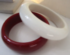 Vintage Gorgeous Lot of 2 Thick Walled White Lucite Cherry  Red Bangle Bracelets
