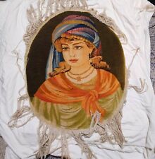 RARE Antique Persian Woman Portrait Wool Rug/Tapestry/Wall Hanging reverse 26X21
