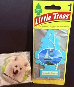 American Eskimo 1ct Car Coaster & 1ct Little Trees Bayside Breeze Air Freshener - Picture 1 of 5