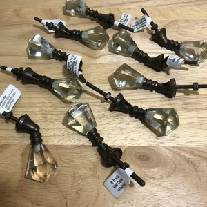 Victorian Metal Crystal Clear Glass Teardrop Knob Handle Drawer Pulls LOT OF 10 - Picture 1 of 5