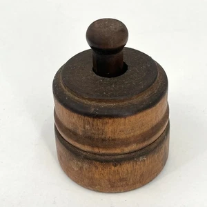 Antique Wooden Brown Butter Round Mold Press Hand-Carved Leaf Shape Pattern - Picture 1 of 3
