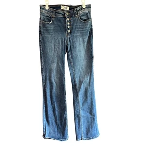 We The Free Womens Flare Jeans Button Fly Stretch Denim Blue Size 28 wide leg - Picture 1 of 7