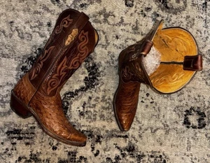 Lucchese 1883 Brown Full Quill Ostrich Womens Size 6 B Snip Toe Cowgirl Boots - Picture 1 of 23