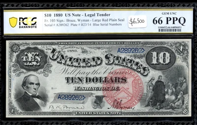 Ten Dollar Jackass 1880 licitación legal A289262 graduación profesional 66PPQ FR 103 Foto 1 de 2