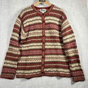 Vintage Crystal Kobe Shetland Wool Red & Cream Button Up Cardigan Sweater Sz 1X - Picture 1 of 8