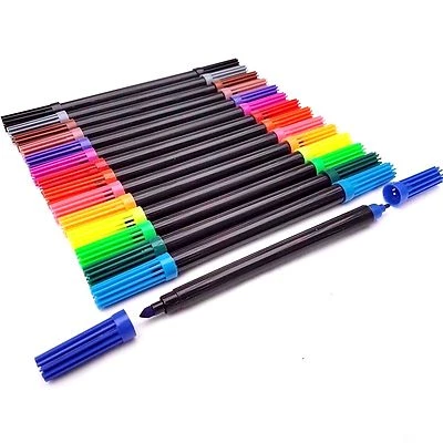 12pcs Dual Tip Double Ended Felt Tipped Pens Fine/Thin Thick Duel Colouring Set