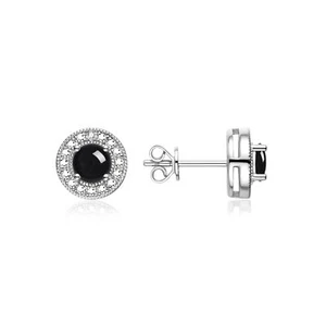 PENDIENTES RYLOS CABUJÓN ÓNIX Y DIAMANTES PIEDRAS DE NACIMIENTO PIEDRAS PRECIOSAS PLATA DE LEY - Imagen 1 de 6