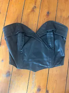 VINTAGE 80s Leather Black Bustier Crop Strapless Size 8 - Picture 1 of 3