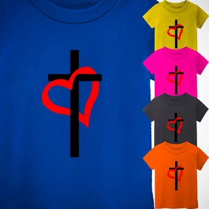 Jesus Heart Cross Love Kid's T-Shirt USA Christianity Holiday Party New Gift Tee - Picture 1 of 14
