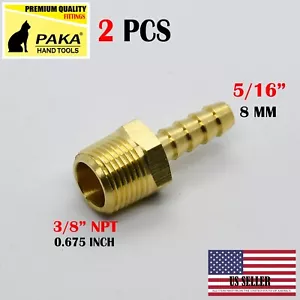2x 5/16" HOSE BARB X 3/8 MALE NPT Brass Pipe Fitting NPT Thread Gas Fuel Water - Picture 1 of 1