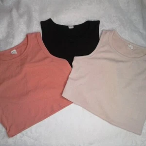 Tween Girls' 11-12Y Round Neck Crop Tank Tops Set of 3 Black Bone Pink Layering - Picture 1 of 13