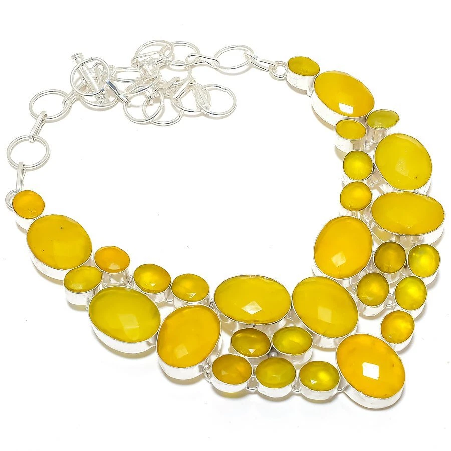 Collar de joyería de plata 925 hecho a mano con piedras preciosas de ónix amarillo 18" R-3072 Foto 1 de 1
