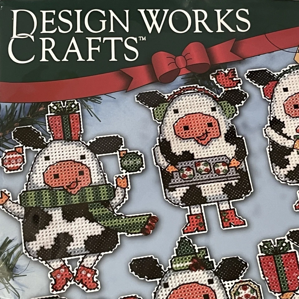 Christmas Plastic Canvas Ornament Kit COWS Design Works Crafts Ellen Krans NEW - Image 1 of 4