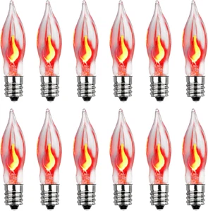 Christmas Flicker Flame Light Bulbs - 12 Pack C7 Crystal Clear Flickering 1 Watt - Picture 1 of 12