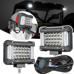2X FOR Ranger XP 900/1000 Rear 4" LED Light Bar Spot Sidlights+ Rock Switch Wire - Picture 1 of 24