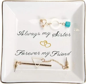 Sisters Jewelry Ring Tray Ceramic Dish Birthday Gifts Decorate Plate Woman - Picture 1 of 6