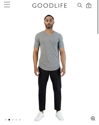 $60 GOODLIFE Hecho en EE. UU. Camiseta Para Hombres 2XL Cuello en V Minimalista Curvo Dobladillo Gris Foto 1 de 4