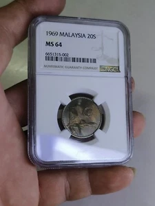 1969 Year malaysia 20 sen NGC MS 64 - Picture 1 of 4