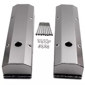 Pair For Chevy 283 302 350 400 SBC Fabricated Aluminum Valve Covers Long Bolt - Foto 1 di 12