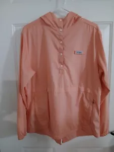 Columbia Windbreaker Jacket Womens L Coral Hooded Pullover 1/4 Snap Pocket PFG - Picture 1 of 5