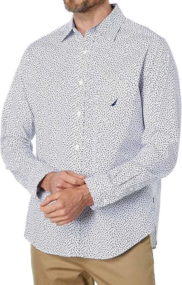 Mens Nautica Classic Fit White Mini Floral Print Button Down Shirt XL