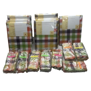 Massive Lot Lintex Rainbow Plaid 100% Cotton Tablecloths Napkins Oblong Round - Picture 1 of 9