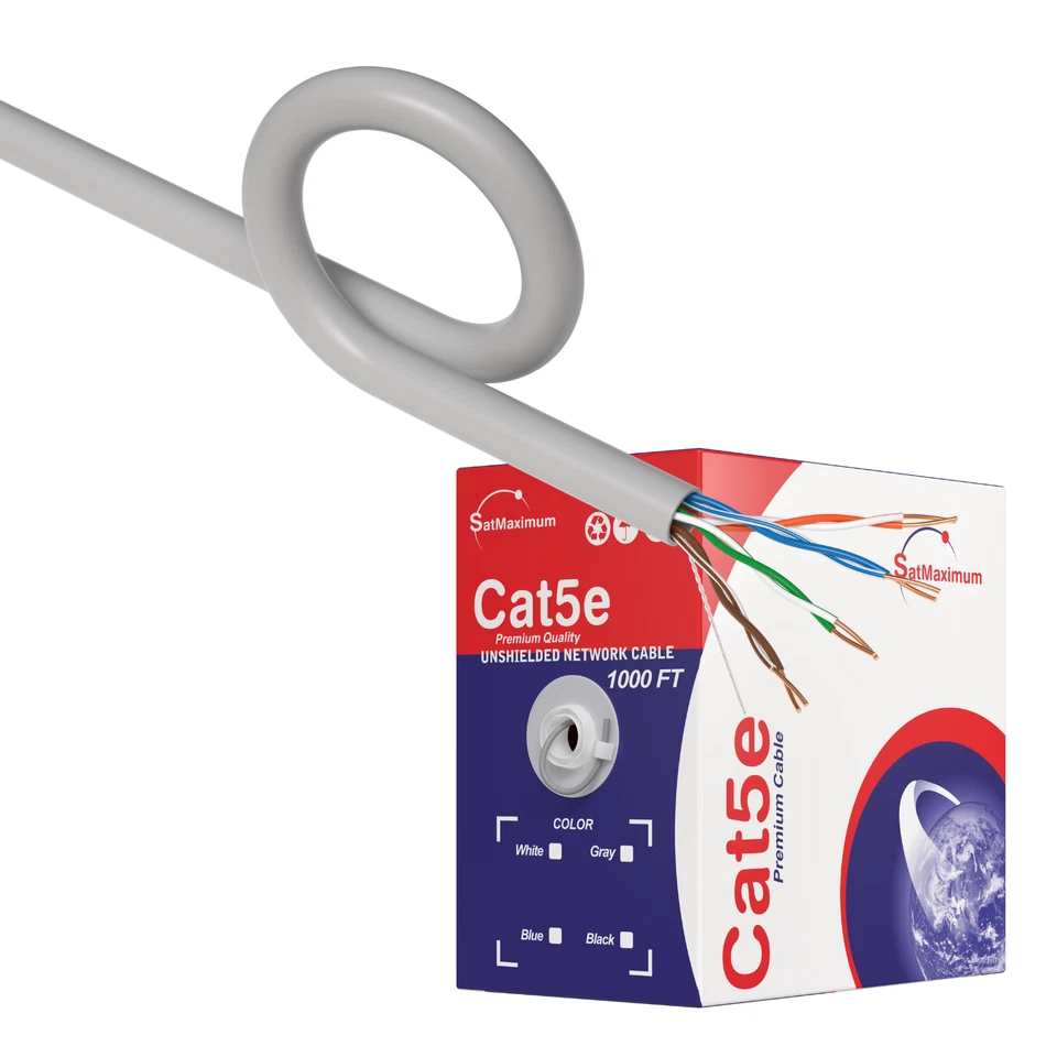 Cat5e 1000ft cable UTP Solid Gray LAN Network Ethernet RJ45 Bulk CAT5 24 AWG - Image 1 of 3