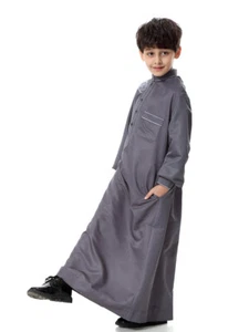 Islamic Kaftan Arab Kid Dress Abaya Eid Muslim Boys Long Sleeve Robe Jubba Thobe - Picture 1 of 35