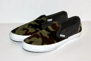 Men’s Vans Slip On Skate Horsehair Low Sneakers Camo Green Brown Black Size 12 - Picture 1 of 12