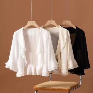 Giacca mantello Donna Top Shrug Bolero Chiffon Ruffle Casual Estate Vacanze Chic - Foto 1 di 14