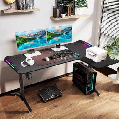 L Form Gaming Tisch mit LED RGB XXL Schwarz Eckschreibtisch Eck Computertisch T - Bild 1 von 4