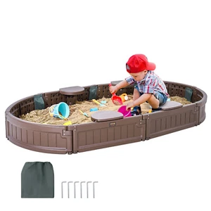 VEVOR Sandbox with Cover Oval Sand Box HDPE Sand Pit Outdoor Backyard Ages 3-12 - Picture 1 of 12